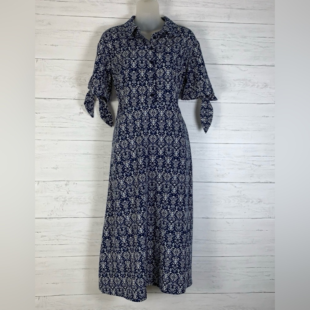 Lucky Brand floral midi shirt dress blue/white womens size small
